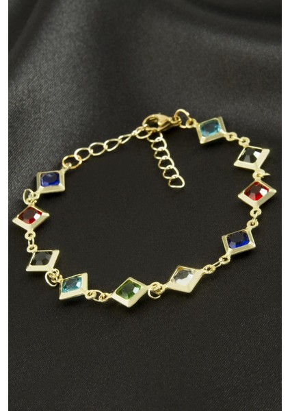 Kare Kristal Taşlı Çelik Bileklik