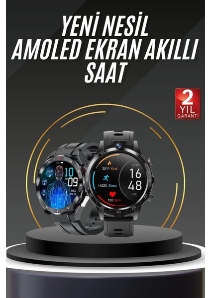 Akıllı Saat Titanyum Kasa Yuvarlak Ekran Alarm Uyku ve Sağlık Takibi Titreşimli