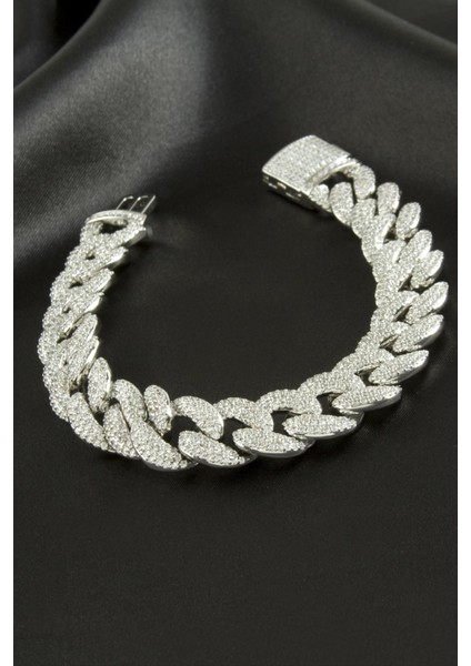 Zirkon Taşlı Lüks Zincir Çelik Bileklik