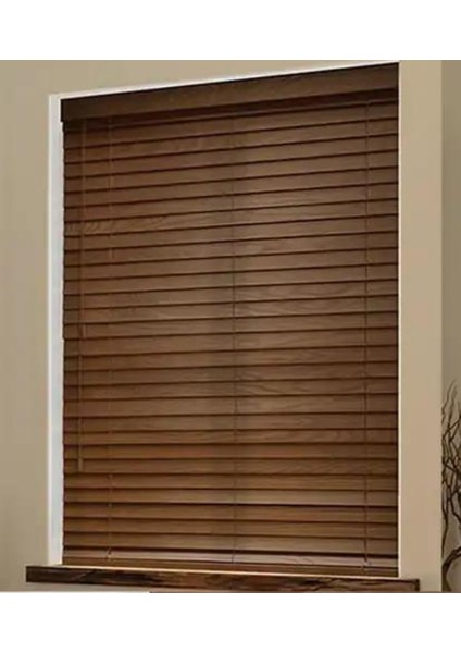 Wooden Blinds Doğal Ahşap Jaluzi Perde 50 mm,Alüminyum Kasalı - Ceviz Kurdelasız