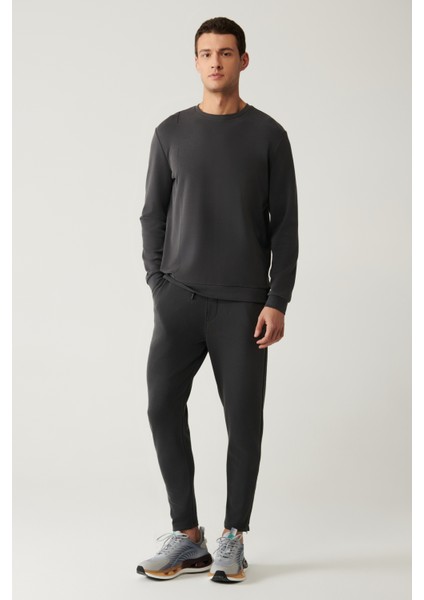 Erkek Antrasit Beli Lastikli Fermuar Paçalı Soft Touch Regular Fit Eşofman Altı A41Y3401