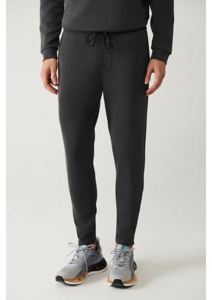 Erkek Antrasit Beli Lastikli Fermuar Paçalı Soft Touch Regular Fit Eşofman Altı A41Y3401