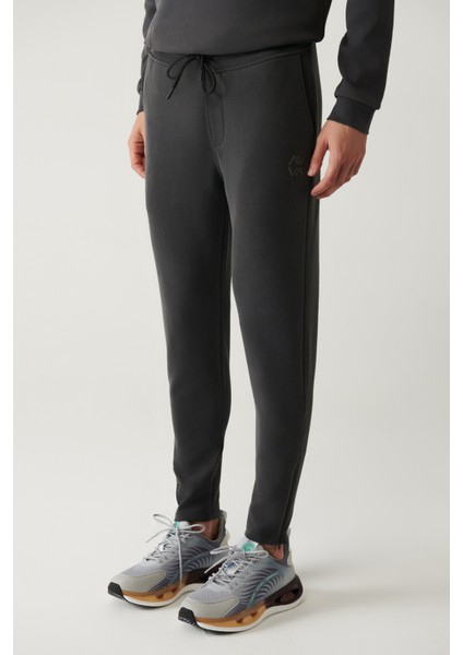 Erkek Antrasit Beli Lastikli Fermuar Paçalı Soft Touch Regular Fit Eşofman Altı A41Y3401