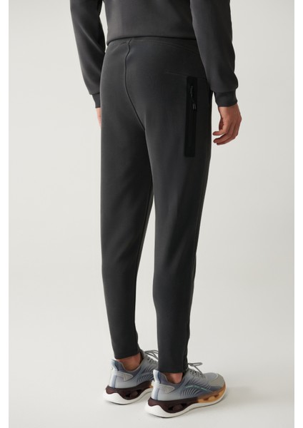Erkek Antrasit Beli Lastikli Fermuar Paçalı Soft Touch Regular Fit Eşofman Altı A41Y3401