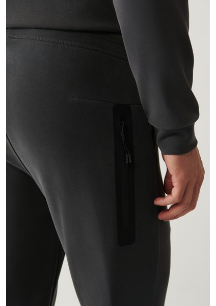 Erkek Antrasit Beli Lastikli Fermuar Paçalı Soft Touch Regular Fit Eşofman Altı A41Y3401