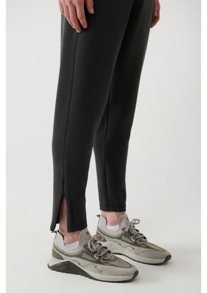 Erkek Antrasit Beli Lastikli Fermuar Paçalı Soft Touch Regular Fit Eşofman Altı A41Y3401