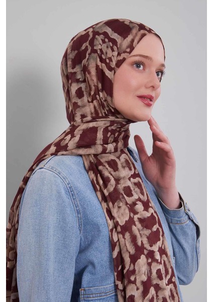 Bordo Leopar Desen Vivian Şal