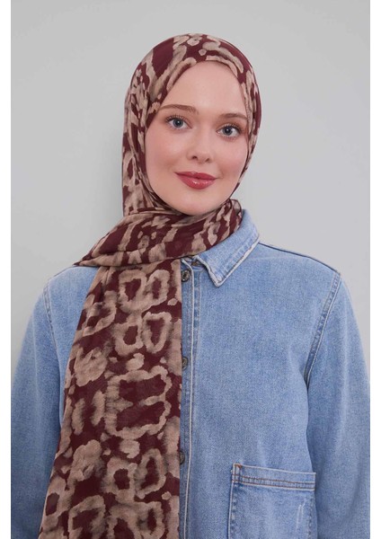 Bordo Leopar Desen Vivian Şal modelleri