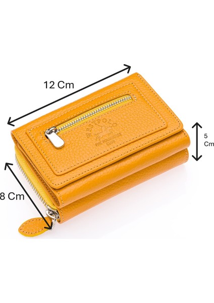 Saxa Kağıt Para ve Bol Kart Bölmeli Hakiki Deri Kadın Kartlık Cüzdan - Hardal