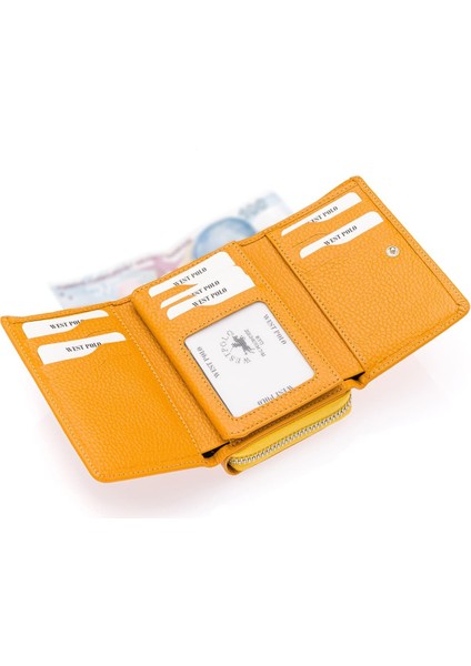 Saxa Kağıt Para ve Bol Kart Bölmeli Hakiki Deri Kadın Kartlık Cüzdan - Hardal modelleri