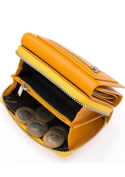 Saxa Kağıt Para ve Bol Kart Bölmeli Hakiki Deri Kadın Kartlık Cüzdan - Hardal indirimleri