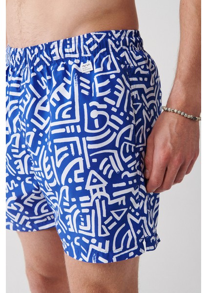 Erkek Mavi Geometrik Baskılı Deniz Şortu A31Y3805