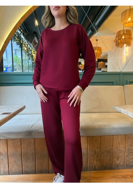 Kadın Uzun Kollu Bisiklet Yaka Viskon Iki Iplik Bluz ve Pantolon Ikili Takım fırsatları