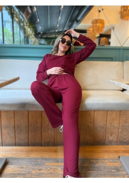 Kadın Uzun Kollu Bisiklet Yaka Viskon Iki Iplik Bluz ve Pantolon Ikili Takım indirimleri