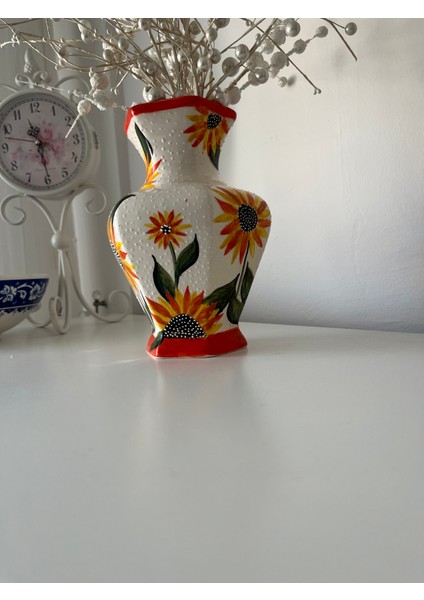 El Yapımı Günebakan (Ayçiçeği) Desenli Seramik Vazo 24 cm (Sıraltı Elişçiliği-Renk Seramik) modelleri