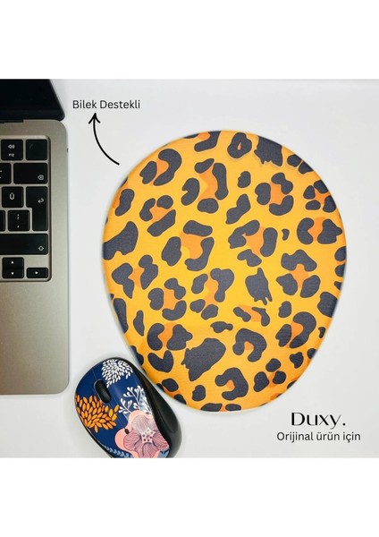Leopar Desenli Bilek Destekli Mouse Pad, Kaymaz Taban, Ev Ofis ve Oyun Için Rahat ve Yumuşak