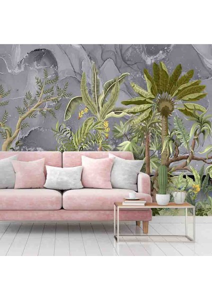 Tropik Desenli Isı ve Ses Yalıtımlı Sağlıklı Tekstil Duvar Kağıdı