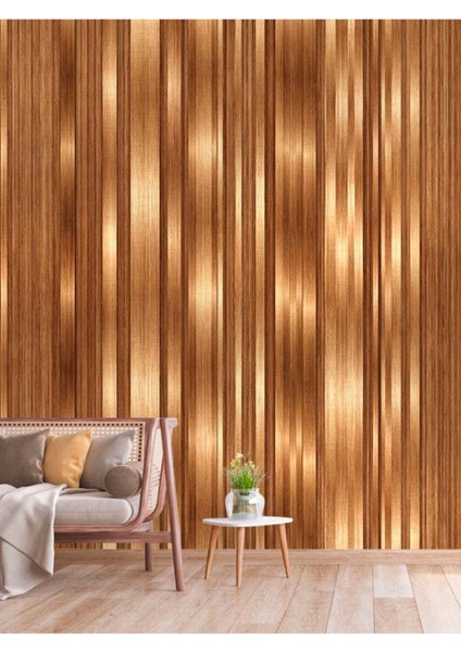 Çizgili Ahşap Desenli Isı ve Ses Yalıtımlı Sağlıklı Tekstil Duvar Kağıdı