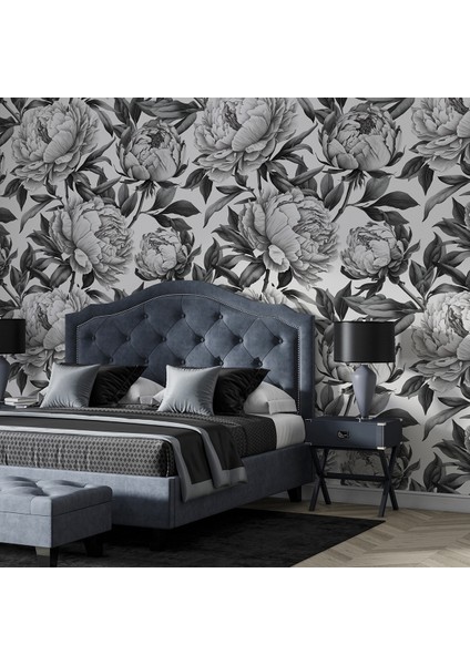 Siyah Beyaz Güller Tek Parça Duvar Kağıdı -Isı ve Ses Yalıtımı Yırtılmaz modelleri
