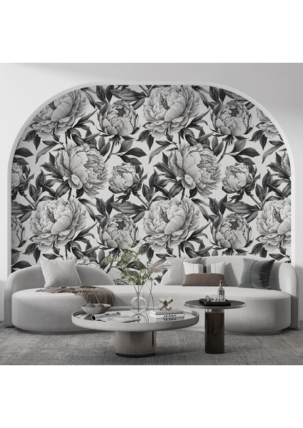 Siyah Beyaz Güller Tek Parça Duvar Kağıdı -Isı ve Ses Yalıtımı Yırtılmaz fırsatları