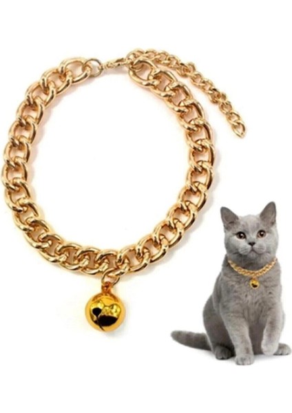 Altın Renkli Zincirli Kedi & Küçük Irk Köpek Tasması – 26 cm | Şık Metal Çıngıraklı Aksesuar fiyatları