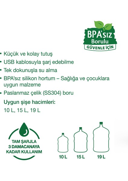 Bpa'sız Şarjlı Damacana Su Pompası modelleri