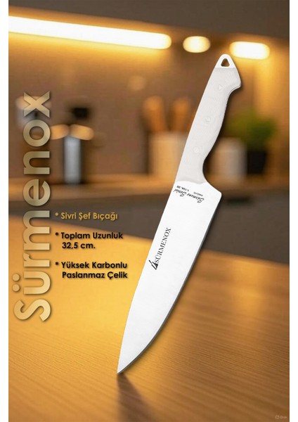 Sürmene Serisi Sivri Mutfak Şef Bıçak Et Ekmek Sebze Salata Şef Bıçağı Beyaz Verzalit Sap HDS-159 fiyatları
