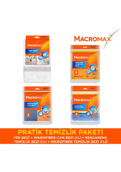 Pratik Temizlik Paketi Mikrofiber Yer ve Cam Bezi Seti