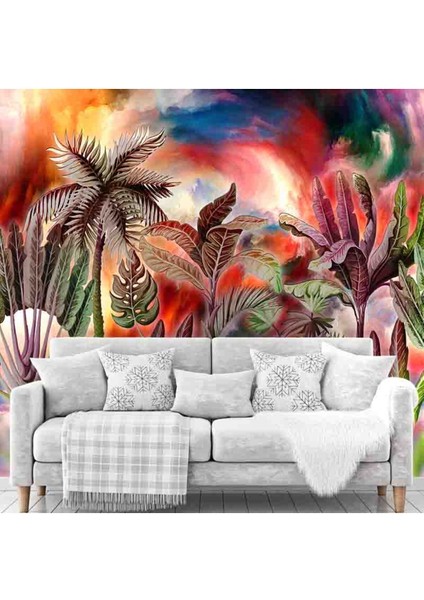 Tropik Ağaçlar Desenli Silinebilir Sağlıklı Tekstil Duvar Kağıdı