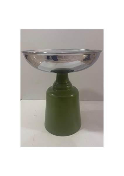 Lux Modern Tasarım Yeşil Gövdeli Krom Kaplama Mermer Desenli Yan Sehpa