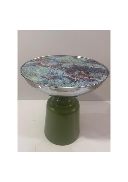 Lux Modern Tasarım Yeşil Gövdeli Krom Kaplama Mermer Desenli Yan Sehpa fiyatları