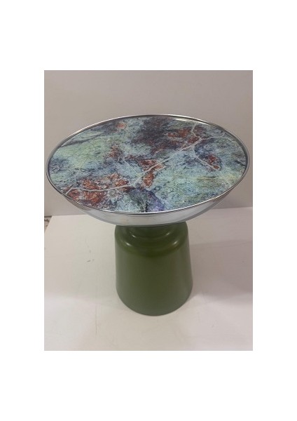 Lux Modern Tasarım Yeşil Gövdeli Krom Kaplama Mermer Desenli Yan Sehpa modelleri