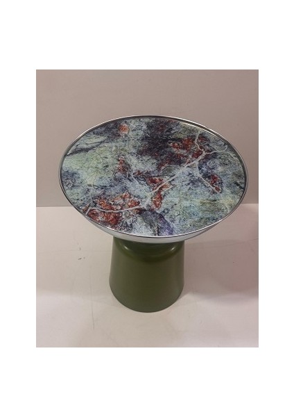 Lux Modern Tasarım Yeşil Gövdeli Krom Kaplama Mermer Desenli Yan Sehpa fırsatları