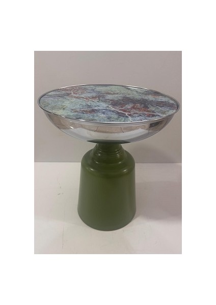 Lux Modern Tasarım Yeşil Gövdeli Krom Kaplama Mermer Desenli Yan Sehpa indirimleri