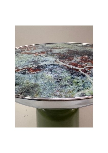 Lux Modern Tasarım Yeşil Gövdeli Krom Kaplama Mermer Desenli Yan Sehpa