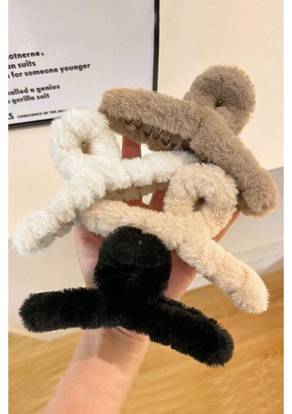 Kadın 4'lü Kahve Tonları Peluş Mandal Toka Seti