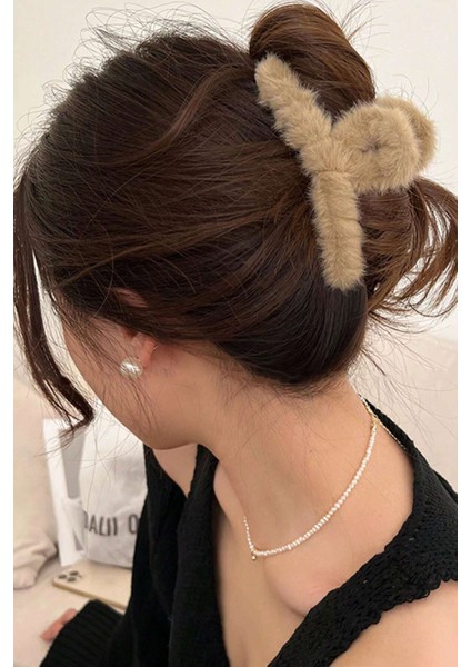 Kadın 4'lü Kahve Tonları Peluş Mandal Toka Seti modelleri