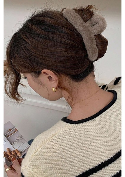 Kadın 4'lü Kahve Tonları Peluş Mandal Toka Seti fırsatları