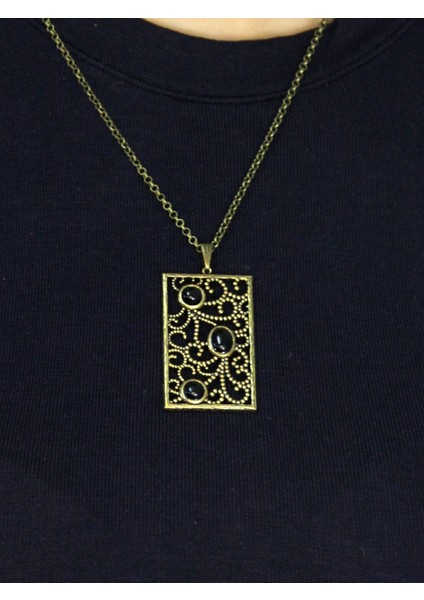 Doğal Taş Oniks 3'lü Doğal Taşlı Antik Kadın Kolye EUK45O fiyatları