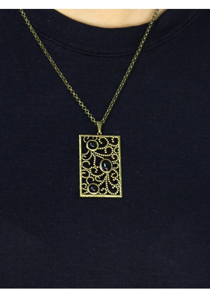 Doğal Taş Oniks 3'lü Doğal Taşlı Antik Kadın Kolye EUK45O modelleri