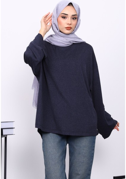 Lacivert Yarım Balıkçı Yaka Bluz
