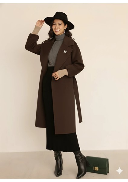 Kadın Siyah Kaşe Uzun Kaban Maksi Boy Palto Geniş Yakalı Düz ​​kesim Kışlık modelleri