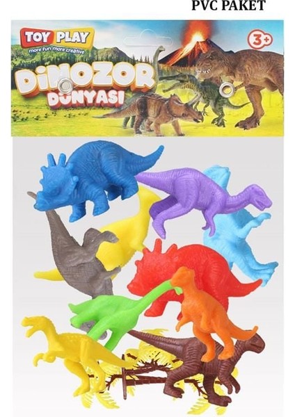 683 Toy Play 12 Parça Renkli Mini Dinozor Figür Seti 4-6 cm