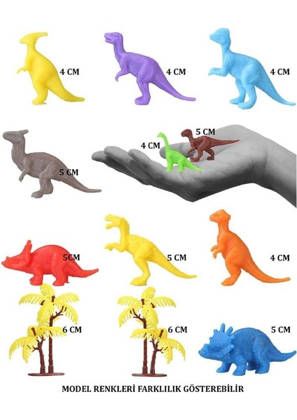 683 Toy Play 12 Parça Renkli Mini Dinozor Figür Seti 4-6 cm
