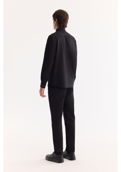 Erkek Siyah Düğmeli Yaka Pamuklu Soft Touch Regular Fit Gömlek B002036