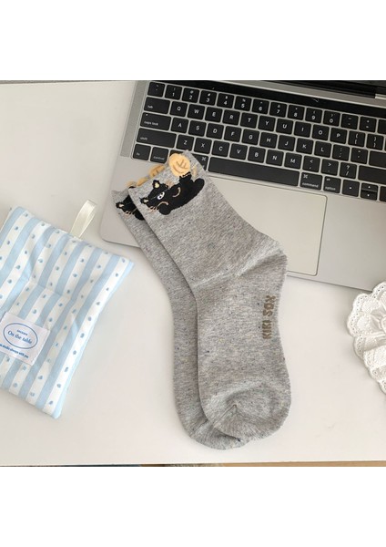 3D Kulaklı Ayıcık Orta Boy Pamuklu Çorap (Yurt Dışından)