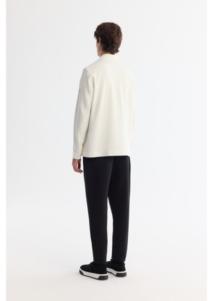 Erkek Beyaz Klasik Yaka Pamuklu Jersey Comfort Fit Gömlek Ceket A42Y2092