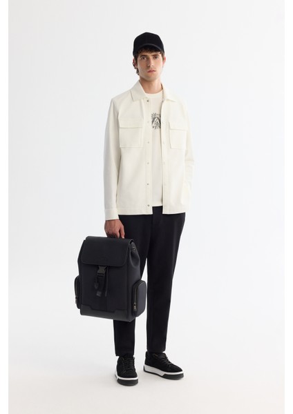 Erkek Beyaz Klasik Yaka Pamuklu Jersey Comfort Fit Gömlek Ceket A42Y2092