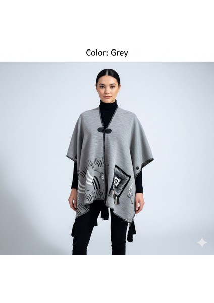 Akmoda Kalın Kışlık Triko Uzun Panço