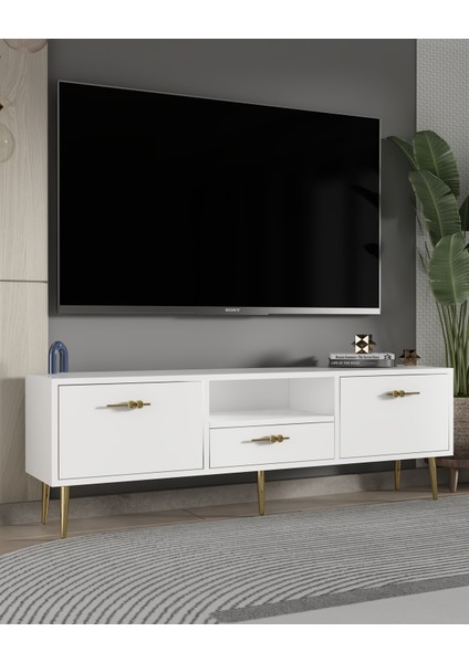 1325DROPDD-32 Tv Sehpası Beyaz-Altın
